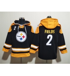 Men's Pittsburgh Steelers #2 Justin Fields Black Ageless Must-Have Lace-Up Pullover Hoodie