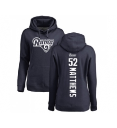 Football Women's Los Angeles Rams #52 Clay Matthews Navy Blue Backer Pullover Hoodie