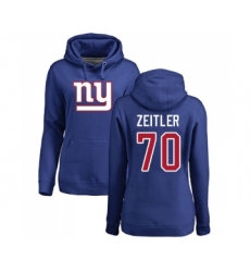 Football Women's New York Giants #70 Kevin Zeitler Royal Blue Name & Number Logo Pullover Hoodie