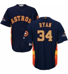 Men's Majestic Houston Astros #34 Nolan Ryan Replica Navy Blue Alternate 2018 Gold Program Cool Base MLB Jersey