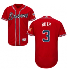Men's Majestic Atlanta Braves #3 Babe Ruth Red Alternate Flex Base Authentic Collection MLB Jersey