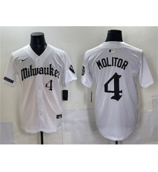 Men's Milwaukee Brewers #4 Paul Molitor White 'Gothic 414 Shadows Edition' Vapor Premier Limited Stitched Jersey