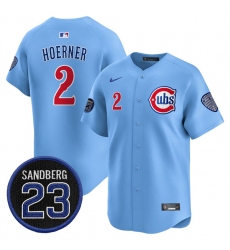 Men's Chicago Cubs #2 Nico Hoerner Blue 'Ryne Sandberg Tribute' Vapor Limited V2 Stitched Baseball Jersey