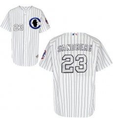 Men's Majestic Chicago Cubs #23 Ryne Sandberg Authentic White Sliver NO.-3 Patch MLB Jersey