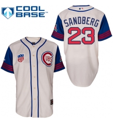 Men's Majestic Chicago Cubs #23 Ryne Sandberg Replica Cream/Blue 1942 Turn Back The Clock MLB Jersey