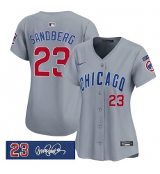 Women's Chicago Cubs #23 Ryne Sandberg Gray 'Ryne Sandberg Tribute' Vapor Limited V3 Stitched Baseball Jersey(Run Small)