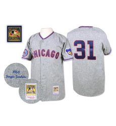 Men's Mitchell and Ness 1968 Chicago Cubs #31 Fergie Jenkins Authentic Grey Throwback MLB Jersey