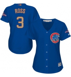 Women's Majestic Chicago Cubs #3 David Ross Authentic Royal Blue 2017 Gold Champion MLB Jersey