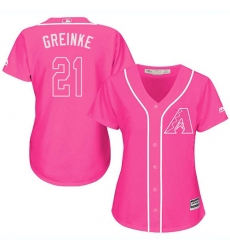 Women's Majestic Arizona Diamondbacks #21 Zack Greinke Authentic Pink Fashion MLB Jersey
