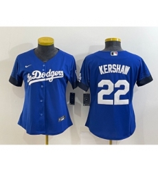 Women's Los Angeles Dodgers #22 Clayton Kershaw Blue 2021 City Connect Cool Base Stitched Jersey