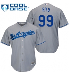 Youth Majestic Los Angeles Dodgers #99 Hyun-Jin Ryu Authentic Grey Road Cool Base MLB Jersey