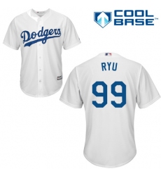Youth Majestic Los Angeles Dodgers #99 Hyun-Jin Ryu Authentic White Home Cool Base MLB Jersey