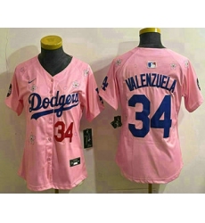 Women's Los Angeles Dodgers #34 Fernando Valenzuela Pink 2025 Tokyo Series Limited Stitched Jersey