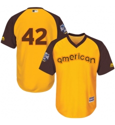 Youth Majestic Los Angeles Dodgers #42 Jackie Robinson Authentic Yellow 2016 All-Star American League BP Cool Base MLB Jersey