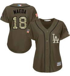 Women's Majestic Los Angeles Dodgers #18 Kenta Maeda Authentic Green Salute to Service MLB Jersey