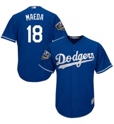 Youth Majestic Los Angeles Dodgers #18 Kenta Maeda Authentic Royal Blue Alternate Cool Base 2018 World Series MLB Jersey