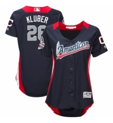 Women's Majestic Cleveland Indians #28 Corey Kluber Game Navy Blue American League 2018 MLB All-Star MLB Jersey