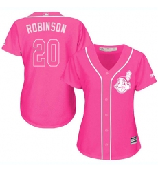 Women's Majestic Cleveland Indians #20 Eddie Robinson Authentic Pink Fashion Cool Base MLB Jersey