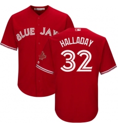 Men's Majestic Toronto Blue Jays #32 Roy Halladay Replica Scarlet Alternate Cool Base MLB Jersey