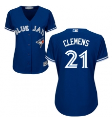 Women's Majestic Toronto Blue Jays #21 Roger Clemens Authentic Blue Alternate MLB Jersey