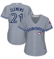 Women's Majestic Toronto Blue Jays #21 Roger Clemens Replica Grey Road MLB Jersey