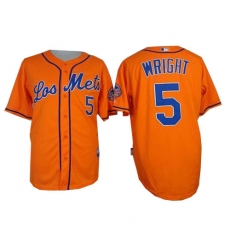 Men's Majestic New York Mets #5 David Wright Authentic Orange Los Mets Cool Base MLB Jersey