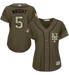 Women's Majestic New York Mets #5 David Wright Replica Green Salute to Service MLB Jersey