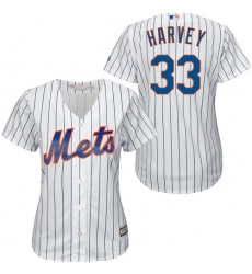 Women's Majestic New York Mets #33 Matt Harvey Replica White/Blue Strip MLB Jersey