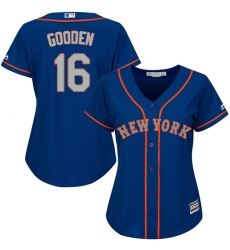 Women's Majestic New York Mets #16 Dwight Gooden Authentic Royal Blue Alternate Road Cool Base MLB Jersey