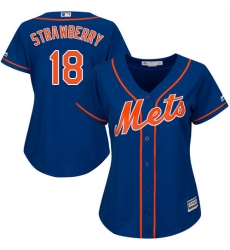 Women's Majestic New York Mets #18 Darryl Strawberry Authentic Royal Blue Alternate Home Cool Base MLB Jersey