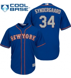 Youth Majestic New York Mets #34 Noah Syndergaard Authentic Royal Blue Alternate Road Cool Base MLB Jersey