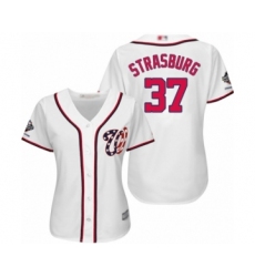 Women's Washington Nationals #37 Stephen Strasburg Authentic White Home Cool Base 2019 World Series Champions Baseball Jersey