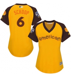 Women's Majestic Baltimore Orioles #6 Jonathan Schoop Authentic Yellow 2016 All-Star American League BP Cool Base MLB Jersey