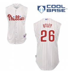 Men's Majestic Philadelphia Phillies #26 Chase Utley Authentic White/Red Strip Vest Style MLB Jersey
