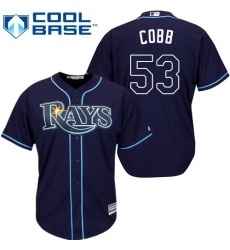 Youth Majestic Tampa Bay Rays #53 Alex Cobb Authentic Navy Blue Alternate Cool Base MLB Jersey