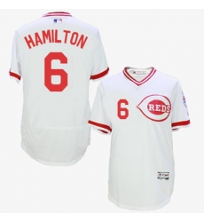 Men's Majestic Cincinnati Reds #6 Billy Hamilton White Flexbase Authentic Collection Cooperstown MLB Jersey