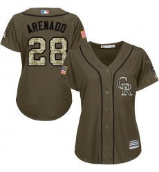 Women's Majestic Colorado Rockies #28 Nolan Arenado Authentic Green Salute to Service MLB Jersey