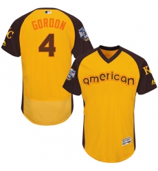 Men's Majestic Kansas City Royals #4 Alex Gordon Yellow 2016 All-Star American League BP Authentic Collection Flex Base MLB Jersey