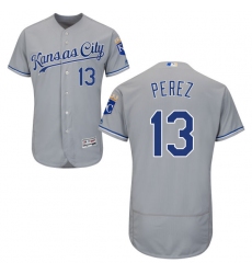 Men's Majestic Kansas City Royals #13 Salvador Perez Grey Road Flex Base Authentic Collection MLB Jersey