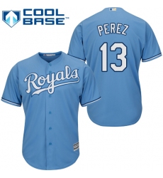 Women's Majestic Kansas City Royals #13 Salvador Perez Authentic Light Blue Alternate 1 Cool Base MLB Jersey