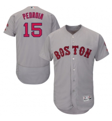 Men's Majestic Boston Red Sox #15 Dustin Pedroia Grey Road Flex Base Authentic Collection MLB Jersey
