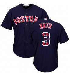 Men's Majestic Boston Red Sox #3 Babe Ruth Authentic Navy Blue Team Logo Fashion Cool Base MLB Jersey