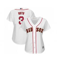 Women's Boston Red Sox #3 Babe Ruth Authentic White 2019 Gold Program Cool Base Baseball Jersey