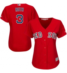 Women's Majestic Boston Red Sox #3 Babe Ruth Replica Red Alternate Home MLB Jersey