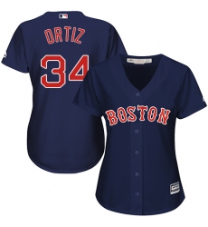 Women's Majestic Boston Red Sox #34 David Ortiz Replica Navy Blue Alternate Road MLB Jersey