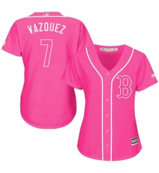 Women's Majestic Boston Red Sox #7 Christian Vazquez Authentic Pink Fashion MLB Jersey