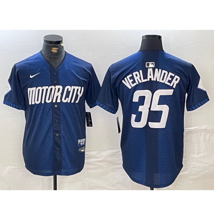 Men's Detroit Tigers #35 Justin Verlander Navy 2024 City Connect Cool Base Limited Stitched Jersey