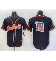 Men's Detroit Tigers Team Big Logo Black With Cool Base Stitched Baseball Jersey