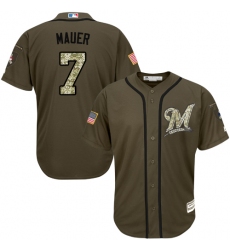 Men's Majestic Minnesota Twins #7 Joe Mauer Replica Green Salute to Service MLB Jersey