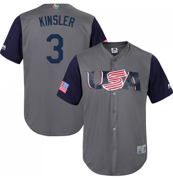 Youth USA Baseball Majestic #3 Ian Kinsler Gray 2017 World Baseball Classic Replica Team Jersey